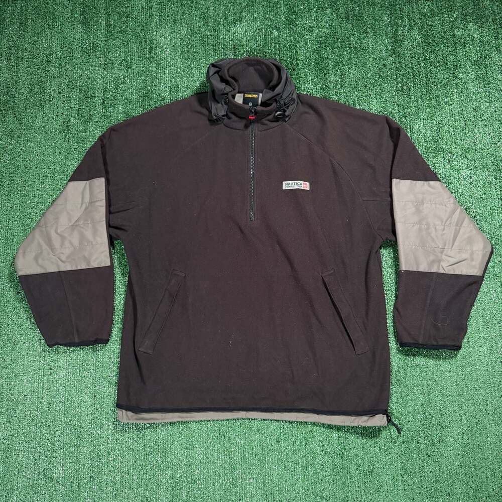 Vintage Nautica Competition 1/4 Zip Fleece Pullover Hoodie Black Medium Gorpcore